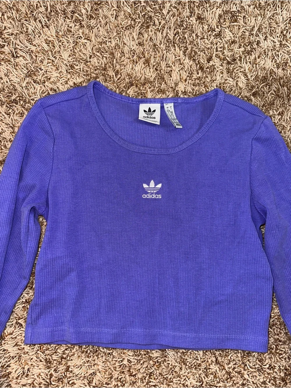 adidas Purple Long Sleeve Ribbed Crop Top